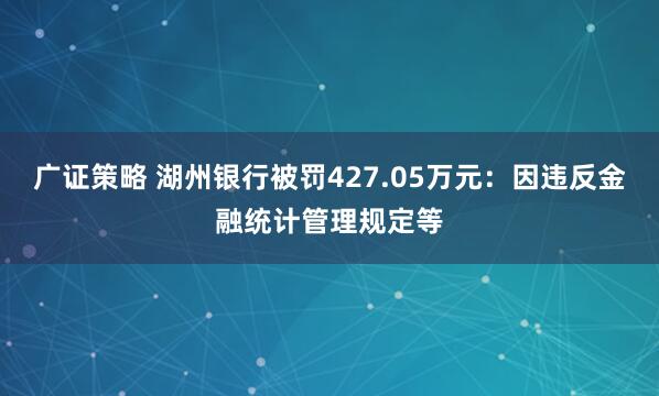 广证策略 湖州银行被罚427.05万元：因违反金融统计管理规定等