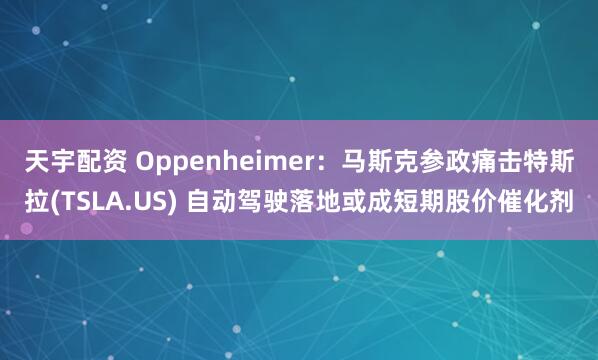 天宇配资 Oppenheimer:马斯克参政痛击特斯拉(TSLA.US) 自动驾驶落地或成短期股价催化剂